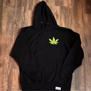 Men’s Diamond Supply Black Hoodie with Green Leaf Kiss Me I Smoke Sz Large